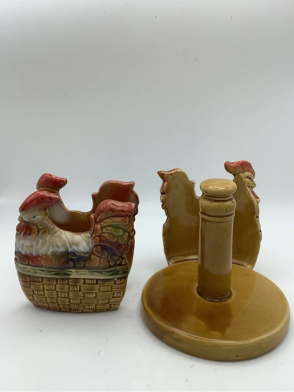 Vintage Ceramic Rooster Napkin and Paper Towel Holders